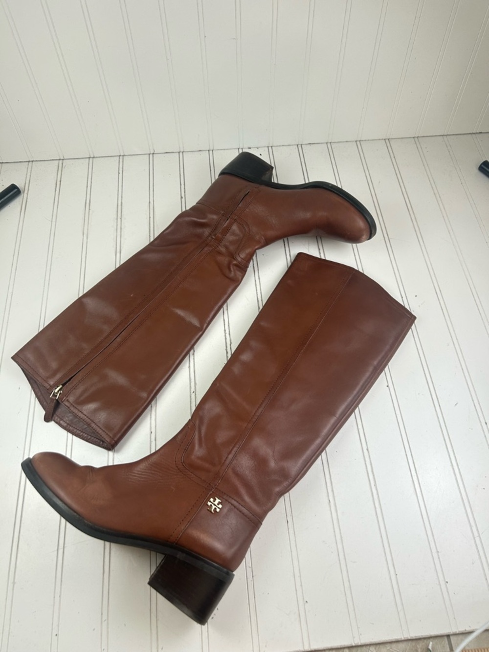 Tory Burch Fulton Sepia Brown Leather Knee High Boots Women’s Size 7.5M $550 - Picture 8 of 9